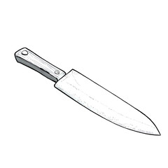 Chef knife with wooden handle and polished stainless steel blade isolated on transparent background