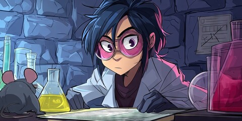anime scientist experimenting on mouse