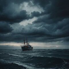 Moody Marine Painting with Faint Clouds.