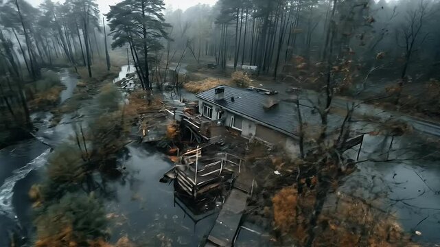 Flooded landscape misty forest