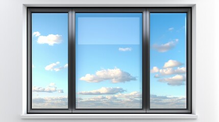 Framed Sky Three-Panel Window View of Cumulus Clouds and Azure Sky, Interiors, Scenery