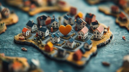 Fototapeta premium Miniature town, heart-shaped symbol of love and community