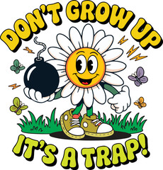 Happy sun with flowers and bees in a cute cartoon spring scene