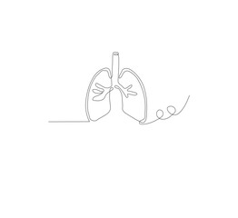 Continuous single line on the anatomy of the lungs. White background Minimalist vector illustration.