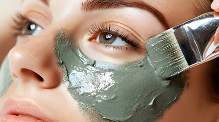 Beauty specialist applying mask with brush in spa