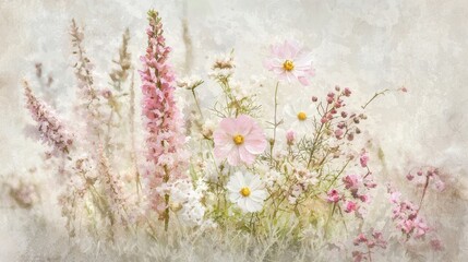 Delicate Pink Wildflowers with Soft Background in Spring Light