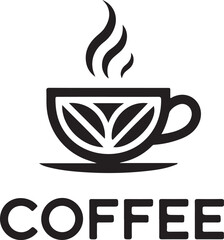 A minimalist and modern logo design for a coffee company, featuring a stylized black coffee cup icon vector on white background