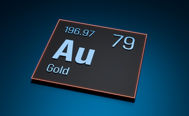 Au - gold, metal, periodic table of the elements. System, material, chemical, atomic number, weight, science, education. 3D illustration