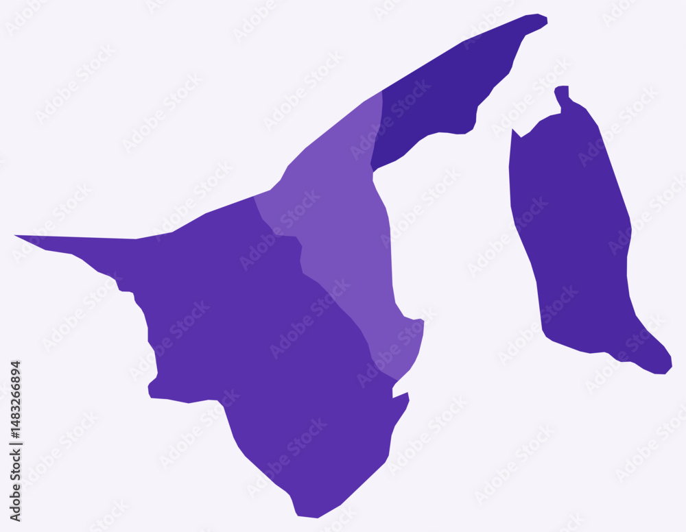 Poster map of brunei with regions. just a simple country border map with region division. deep purple color