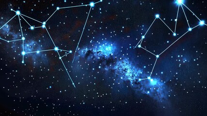 shining constellation with connected dots on starry night sky for astrology and astronomy concept