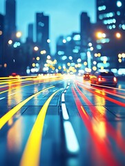 City street at night with blurred motion