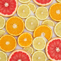 Obraz premium Vibrant Citrus Fruit Slices on White Background
