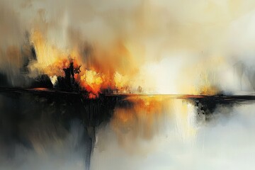 Fototapeta premium Abstract Landscape with Warm Tones and Soft Reflections in Water