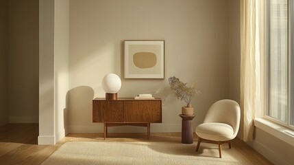 Minimalist, sunlit entryway with warm tones