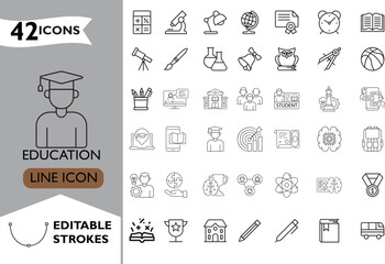 Set of hand drawn line art vector of Knowledge & education icons