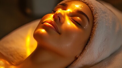 Client enjoying facial LED light therapy