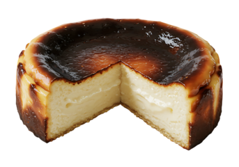 Baked Cheesecake with Slice Removed on Transparent Background