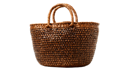 Woven straw market bag from Belize, half-filled, displayed with studio-quality lighting on white background