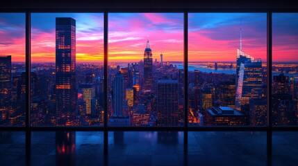 Cityscape view of New York at sunset