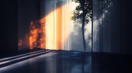 Sunlit Room: Serene Minimalist Interior with Warm Golden Light