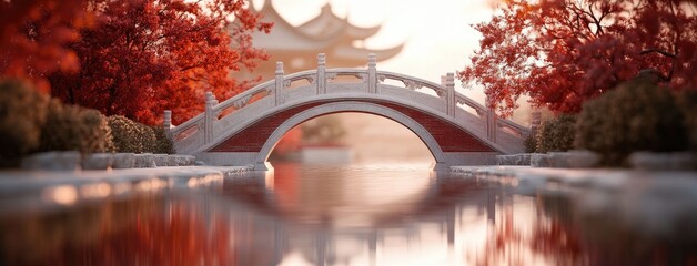 Peaceful Asian Bridge Scene