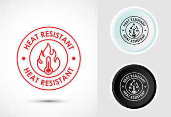 Heat resistant icon design illustration, Heat resistant label sign symbol in color, black and white