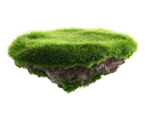 Grassy landscape hovering weightlessly, revealing surreal dreamscape on transparent background, PNG