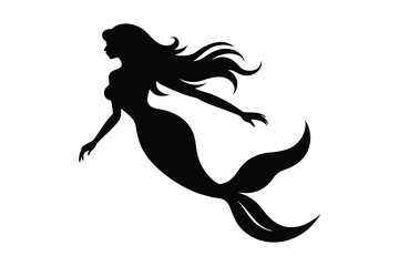 Beautiful mermaid black silhouette vector icon design on white background