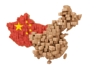 China Map Made of Cardboard Boxes Logistics and Trade Concept Transparent Background