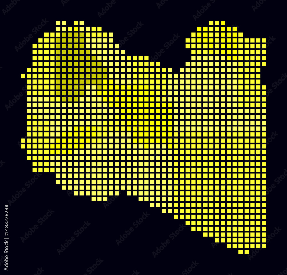 Poster libya dotted map. digital style map of the country on dark background. libya shape with square dots.