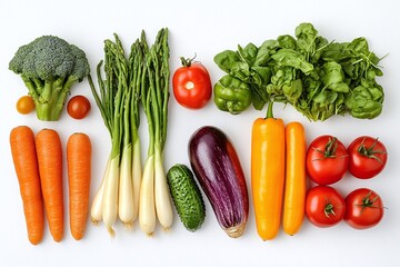Colorful assortment of fresh vegetables arranged in a row.