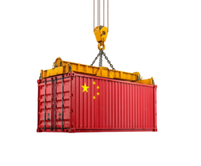 China Flag Shipping Container Being Lifted by Crane Transparent Background