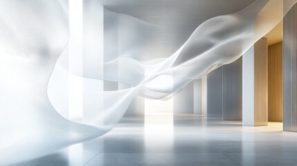 Elegant interior space with flowing fabric.