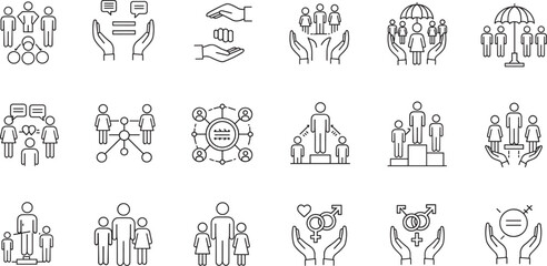 Equality Line Editable Icons set. Vector illustration in modern thin line style of society related icons: diversity, inclusion, gender, and other.