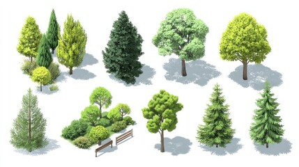 Isometric park trees and shrubs