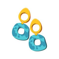 Retro woman earrings icon in vintage fashion style. Vector female jewelry accessory or feminine ear wear outfit. Head decoration or beauty hoop ornament. Lady earwear, girl trinket item. 90s wearable.