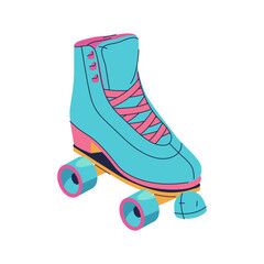Retro roller with wheels or rollerblading footwear. Vector isolated icon for speed sport or clipart for motion and fitness hobby. Movement urban exercise item. Nostalgic emblem for athletic recreation
