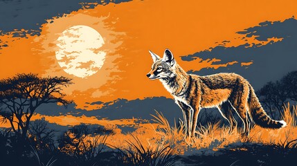 Desert Fox at Sunset Landscape