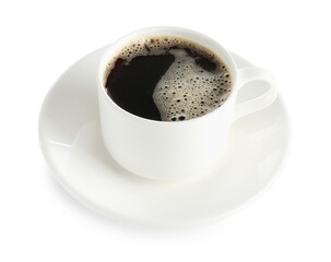 Aromatic coffee in cup isolated on white