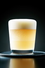 Refreshing craft beer in frosted glass with rich foam head on dark background
