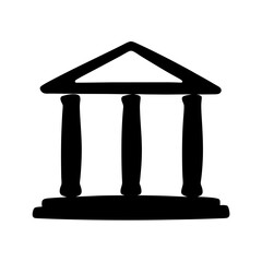 Simple black and white icon of a classical building with columns