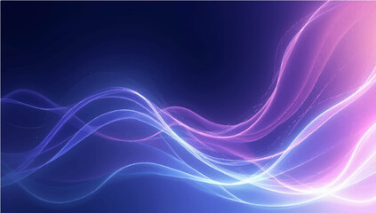 Vector illustration of smooth flowing wave lines with glowing neon colors in shades of pink, purple, and blue on a dark background, abstract fluid shapes, soft curves, futuristic digital background.