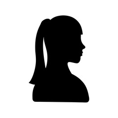 Silhouette of a young girl with ponytail on white background illustration