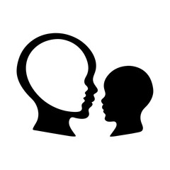 Silhouettes of a mother and child facing each other in black and white