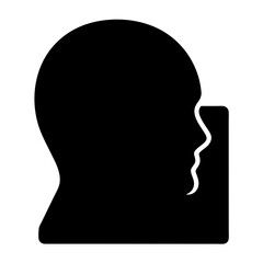 Abstract silhouette of a human head contemplating a square shape ahead