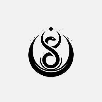 Elegant black and white snake illustration with intricate details and smooth curves vector logo. Nature concept