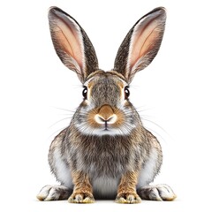 Obraz premium Enchanting Studio Shot of a Wild Brown Hare Sitting Upright with Large Ears