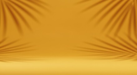 Vibrant yellow background with palm leaf shadows creating a tropical ambiance for photography