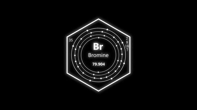 bromine chemical element periodic table on background. animated periodic table.Shows name, atomic weight and element number.