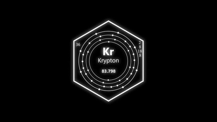 krypton chemical element periodic table on background.  animated periodic table.Shows name, atomic weight and element number.